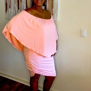 Baby pink off shoulder body cam dress